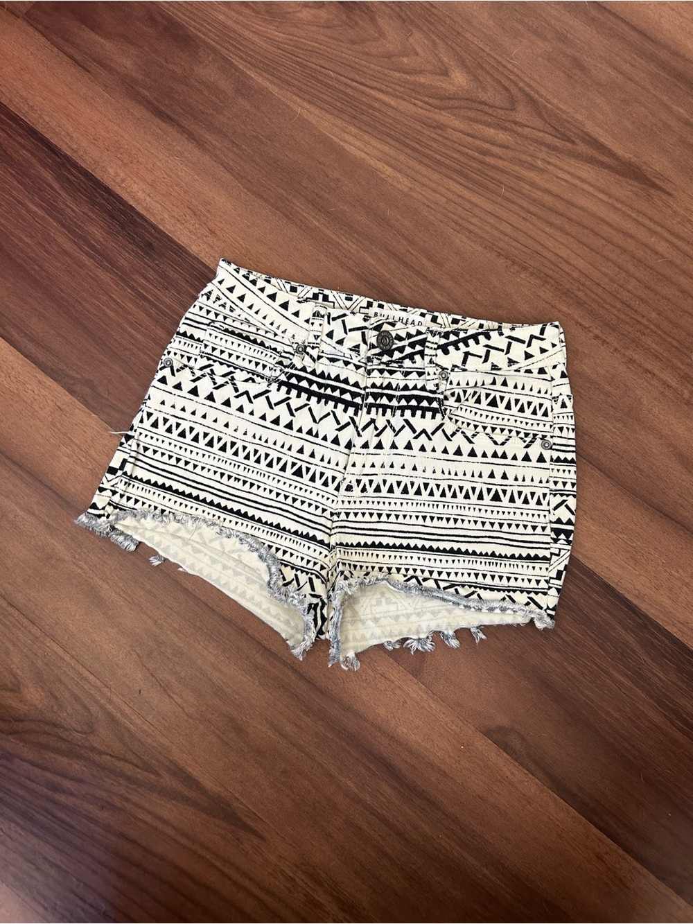 High Waisted Tribal Print Denim Shorts